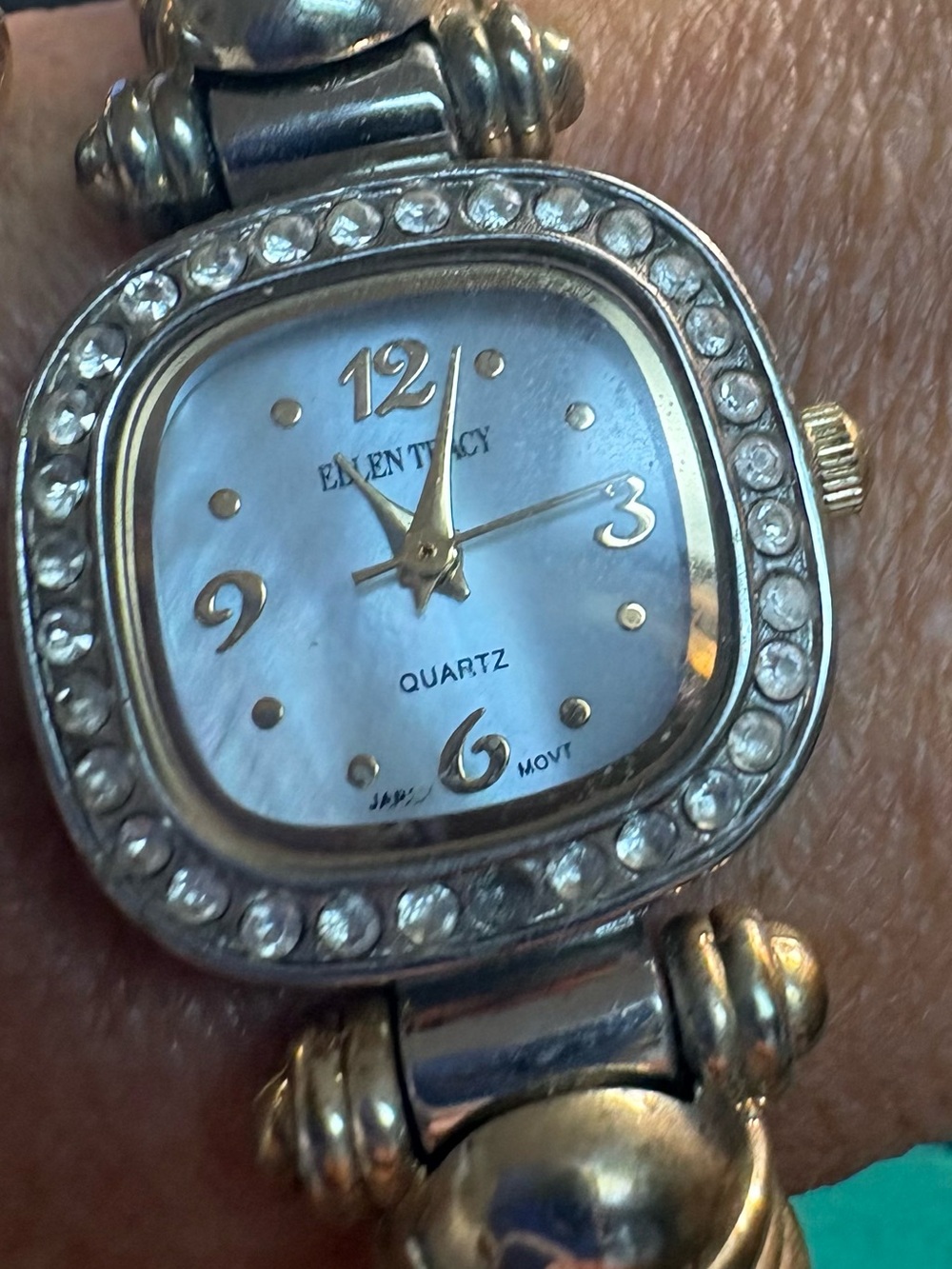 Ellen Tracy Two-Tone Crystal Accent Mother-of-Pearl Dial Watch
